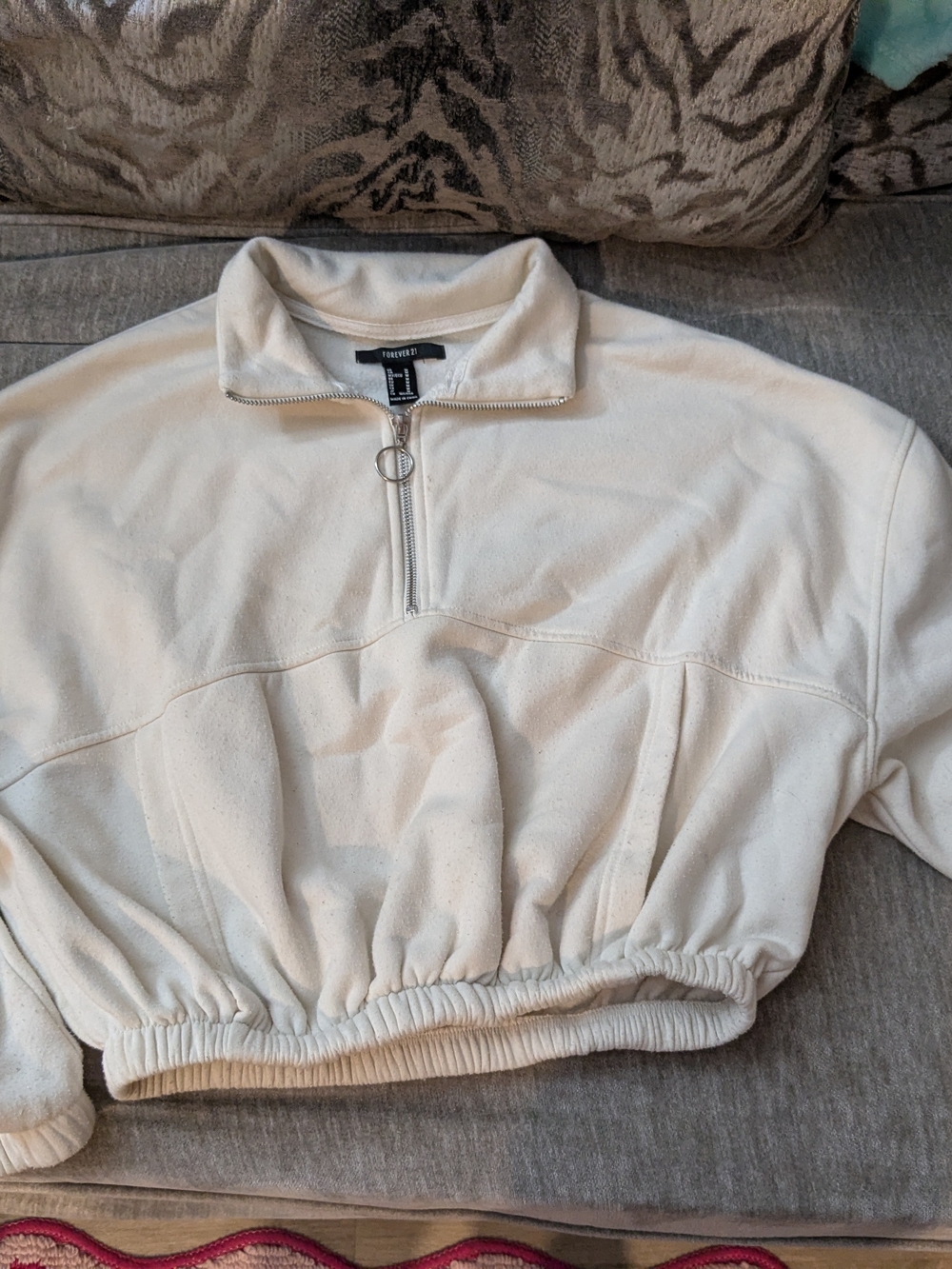 Forever 21 Cream Half-Zip Cropped Pullover